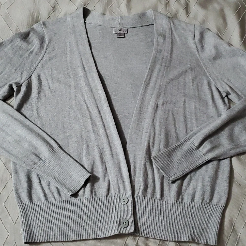 Worthington Gray Open Front Button Cardigan Sweater Cotton Blend Size Large - Picture 8 of 11
